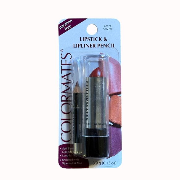 Colormates Lipstick And Lip Liner Pencil Ruby Red Long Lasting Vitamin E Duo New - Picture 7 of 8